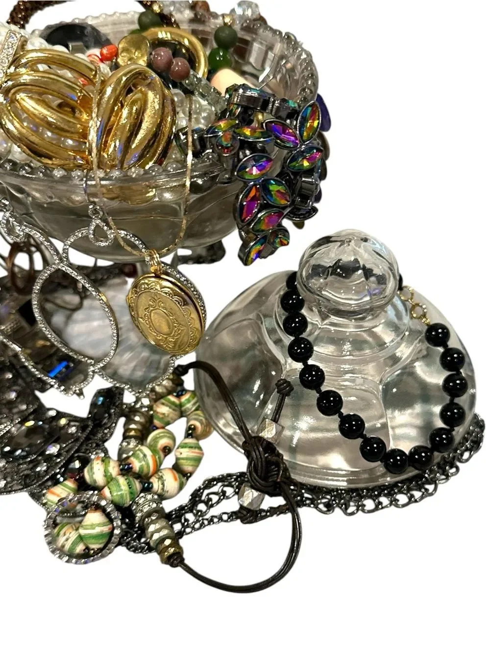Estate Vintage to now Assorted mixed lot Jewelry Brooches mystery compote jar